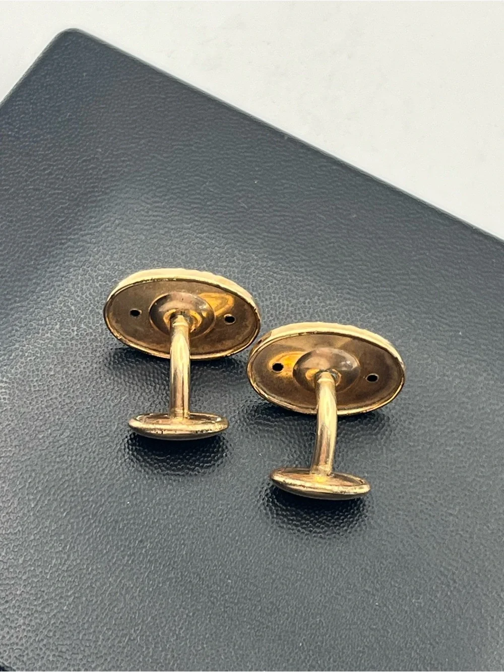 Victorian gold tone embossed design clear rhinestone vintage cufflinks